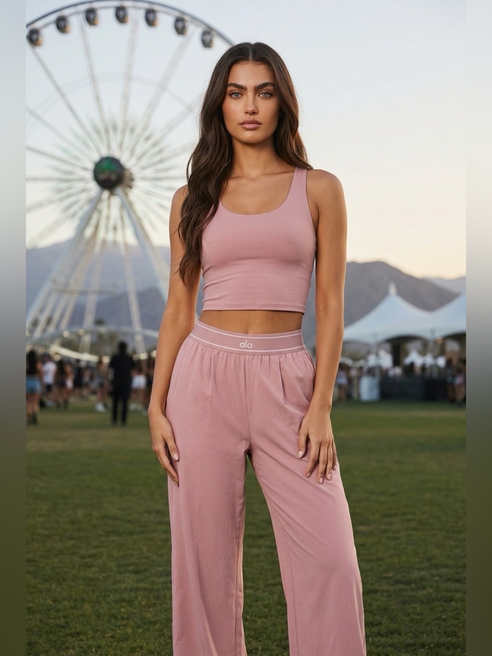 ALO Yoga Wide-Leg High-Rise Pants in Dusty Rose - Picture 9 of 16